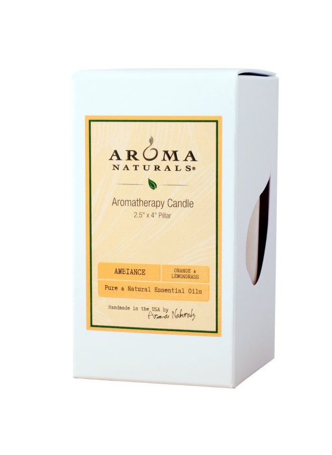 Aroma Naturals - Essential Oil Orange And Lemongrass Scented Pillar Candle Ambiance 2.5 Inch X 4 Inch Yellow - Image 1