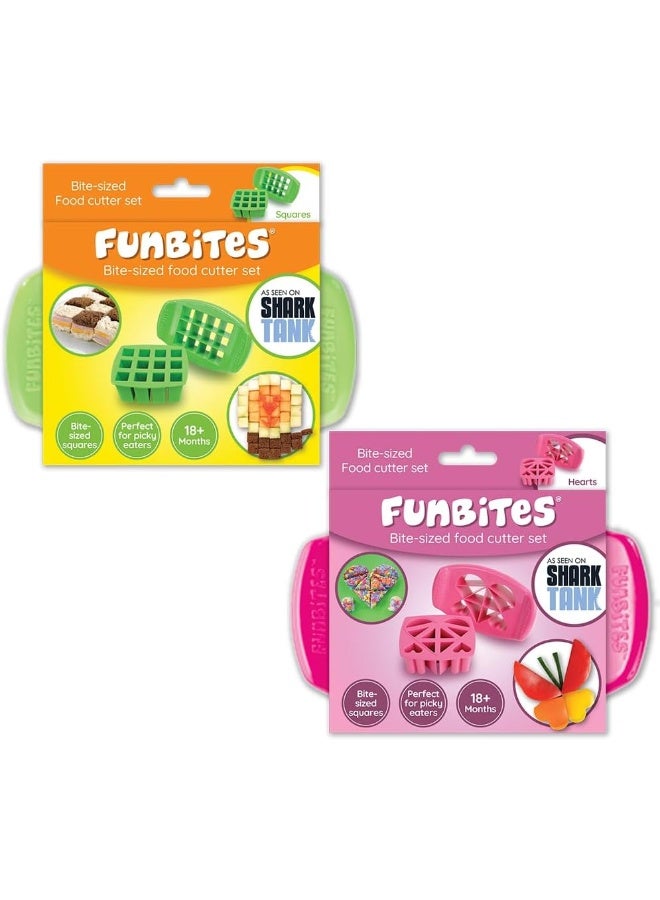 FunBites Food Cutter Set, Green Squares, Pink Hearts - Image 1