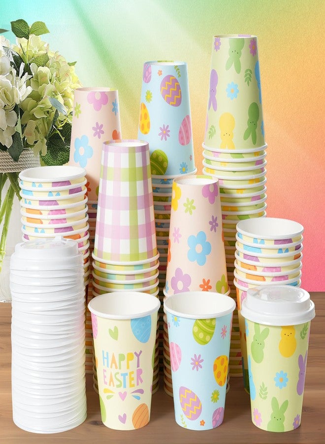 Pascliyna 100 Set Easter Disposable Coffee Cups with Lids, Bulk 12oz Colorful Eggs Paper Cups, Happy Easter Coffee Cups for Hot Chocolate Cold Drinks Spring Holiday Party Supplies Decorations - Image 4