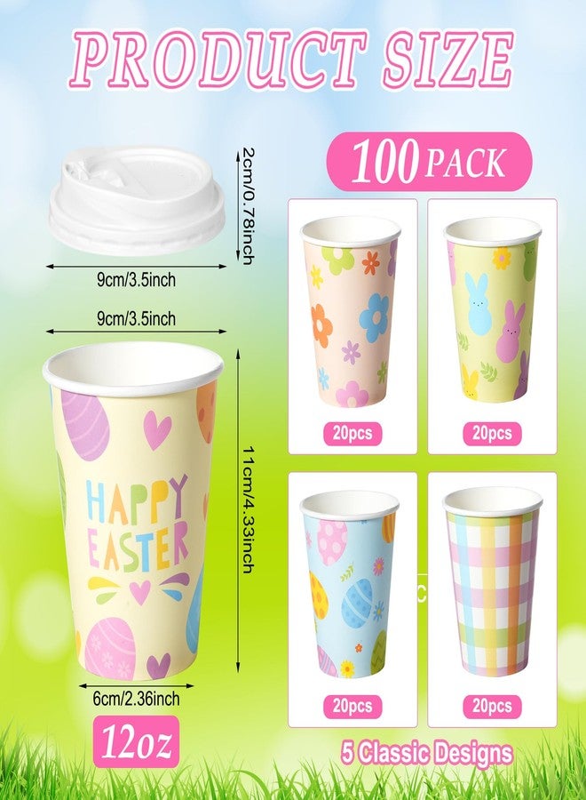 Pascliyna 100 Set Easter Disposable Coffee Cups with Lids, Bulk 12oz Colorful Eggs Paper Cups, Happy Easter Coffee Cups for Hot Chocolate Cold Drinks Spring Holiday Party Supplies Decorations - Image 2