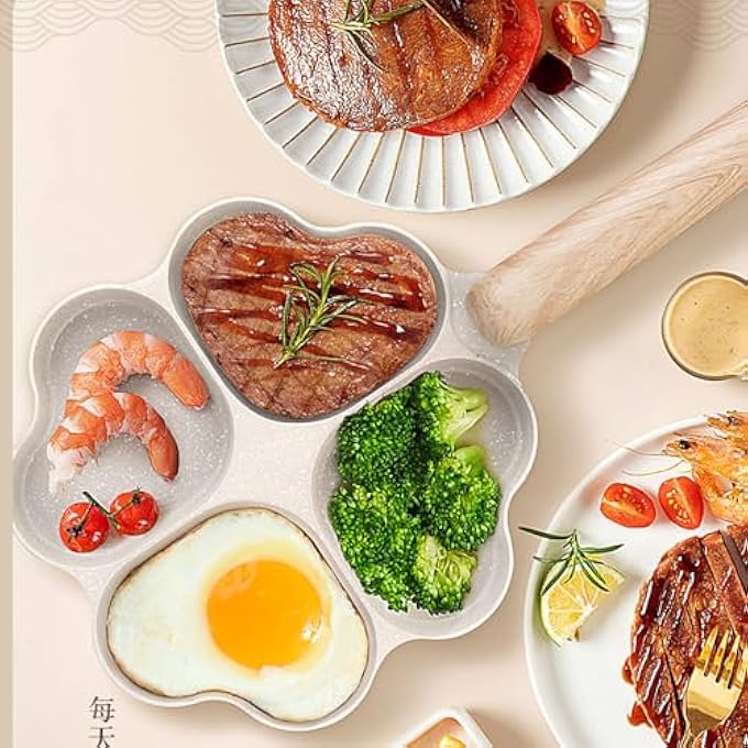 gernie 4 Cup Egg Pans Nonstick Heart Shaped Aluminum Omelette Pan Healthy Breakfast Pancake Pan Easy Clean Small Egg Frying Pan Fried Egg Cooker Small Egg Skillet Breakfast Maker - Image 4