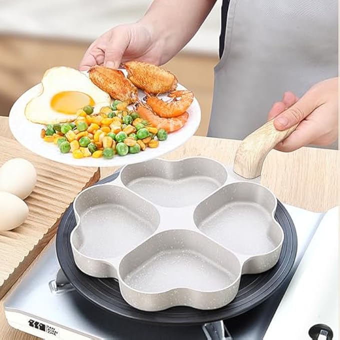 gernie 4 Cup Egg Pans Nonstick Heart Shaped Aluminum Omelette Pan Healthy Breakfast Pancake Pan Easy Clean Small Egg Frying Pan Fried Egg Cooker Small Egg Skillet Breakfast Maker - Image 5