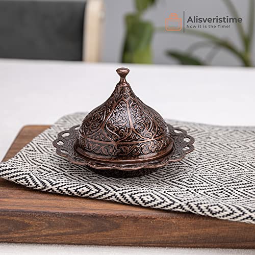 Alisveristime Turkish Coffee Set for Two - Authentic Ottoman Style Cups, Saucers, and Serving Tray with Lale Motifs (Acur) (Copper) - Image 3