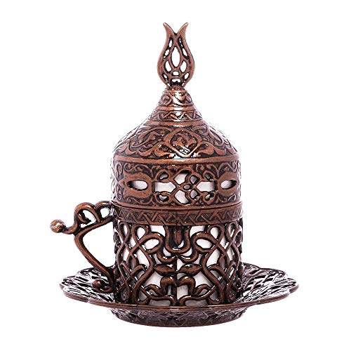 Alisveristime Turkish Coffee Set for Two - Authentic Ottoman Style Cups, Saucers, and Serving Tray with Lale Motifs (Acur) (Copper) - Image 5
