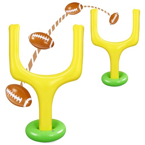 Hungdao 4 Pcs Football Party Supplies Kit Include 2 Jumbo Inflatable Football Goal Post and 2 Giant Blow up Footballs for Birthday Tailgate Decoration Backyard Game - Image 1