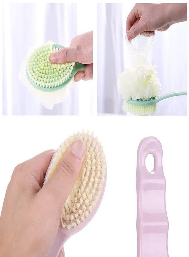GREEVA 2 IN 1 Bath Body Brush with Soft Loofah and Bristles,Back Scrubber with Curved Long Handled Shower Brush for Wet or Dry, Women & Men Body,Face and Spa Washing - Image 2