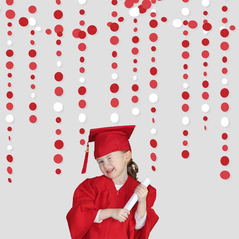 pinkblume 46 Ft Red Party Decorations Polka Dots Garlands Red and White Hanging Paper Circle Dots Streamer for Valentines Anniversary Birthday Graduation Wedding Christmas Holiday Bridal Shower Party Supplies - Image 4