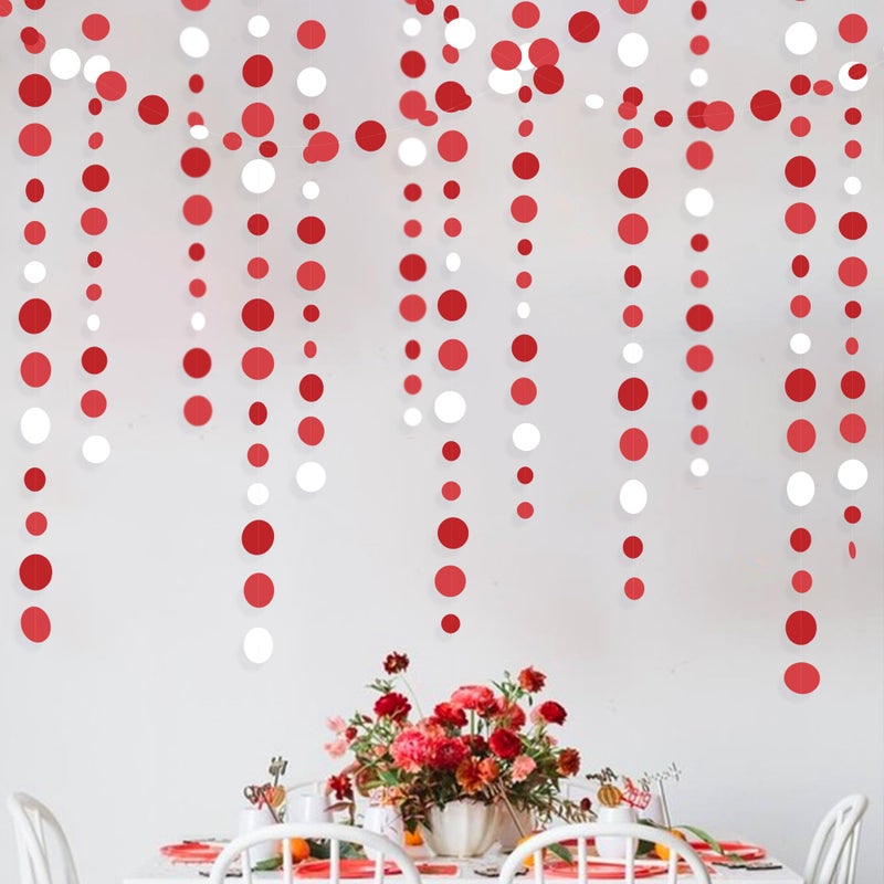 pinkblume 46 Ft Red Party Decorations Polka Dots Garlands Red and White Hanging Paper Circle Dots Streamer for Valentines Anniversary Birthday Graduation Wedding Christmas Holiday Bridal Shower Party Supplies - Image 1
