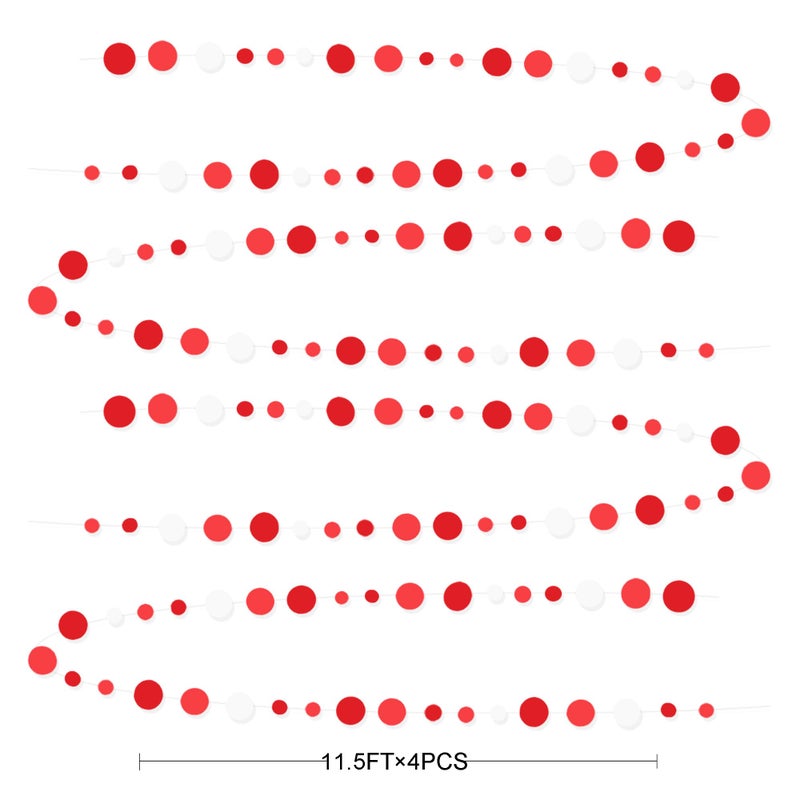 pinkblume 46 Ft Red Party Decorations Polka Dots Garlands Red and White Hanging Paper Circle Dots Streamer for Valentines Anniversary Birthday Graduation Wedding Christmas Holiday Bridal Shower Party Supplies - Image 2