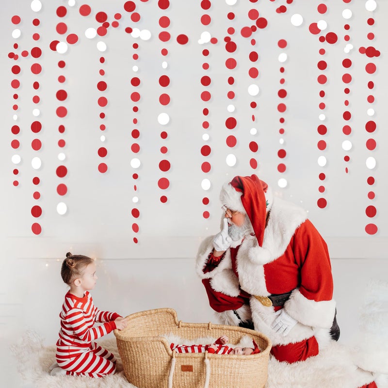 pinkblume 46 Ft Red Party Decorations Polka Dots Garlands Red and White Hanging Paper Circle Dots Streamer for Valentines Anniversary Birthday Graduation Wedding Christmas Holiday Bridal Shower Party Supplies - Image 3