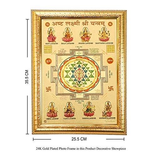Hawai Gold Plated Ashta Laxmi/Asta Lakshmi Shree Yantra Photo Frame, Size 36x26 cm | Wall Hanging Engineered Wood Photo Frame for Home Office Pooja Room | SFDI00409GLDFRM - Image 2