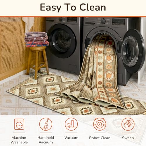 BESTSWEETIE Area Rug 5x7 Rug Machine Washable Non-Slip Low Pile Print Pattern Western Rug for Living Room Bedroom Entryway Tribal Series -Cream/Camel - Image 3