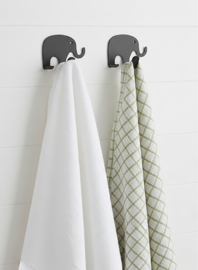 هابي هوم 2 قطعة حامل حائط معدني ذاتي اللصق للمطبخ والحمام بـ 4 خطافات (كل قطعة بخطافين) – منظم عملي لتعليق الملاعق، القدور، المقالي، المضارب، المناشف وأدوات المطبخ والحمام – تصميم زخرفي على شكل فيل، موفر للمساحة، بدون حفر، متين وعصري- أسود - Image 4