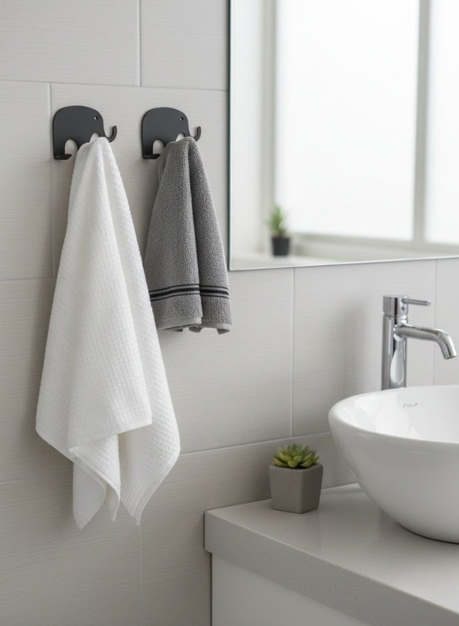 هابي هوم 2 قطعة حامل حائط معدني ذاتي اللصق للمطبخ والحمام بـ 4 خطافات (كل قطعة بخطافين) – منظم عملي لتعليق الملاعق، القدور، المقالي، المضارب، المناشف وأدوات المطبخ والحمام – تصميم زخرفي على شكل فيل، موفر للمساحة، بدون حفر، متين وعصري- أسود - Image 5