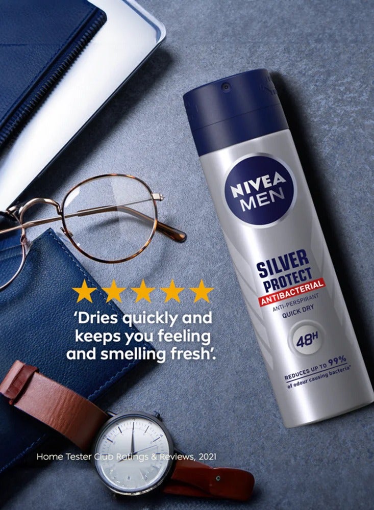 Nivea Men Antiperspirant Spray For Men Silver Protect Antibacterial Protection 150 Ml - Image 2