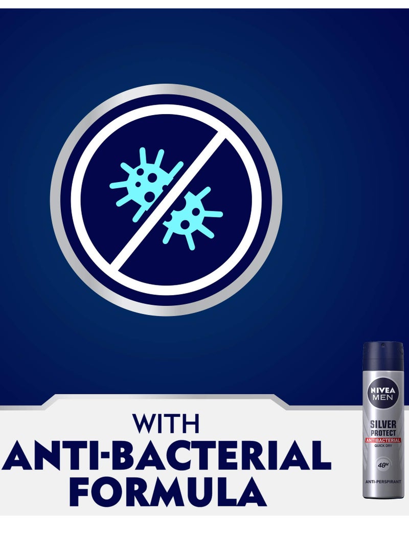 Nivea Men Antiperspirant Spray For Men Silver Protect Antibacterial Protection 150 Ml - Image 3