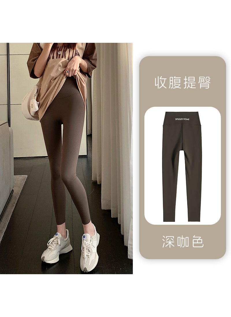 Generic High Waist Slim Fit Sharkskin Leggings for Women Brown [shark leggings] 