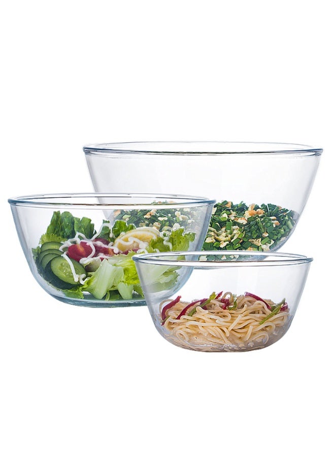 Glass Mixing Bowl Set of 3 for Kitchen, Baking, Prepping, Serving, Cooking 1.1QT, 2.5QT, 4.2QT Large Salad Bowl Set, High Brosilicate Bowl Set, Stackable, Non-toxic, Microwavable, Great Gift - Image 1