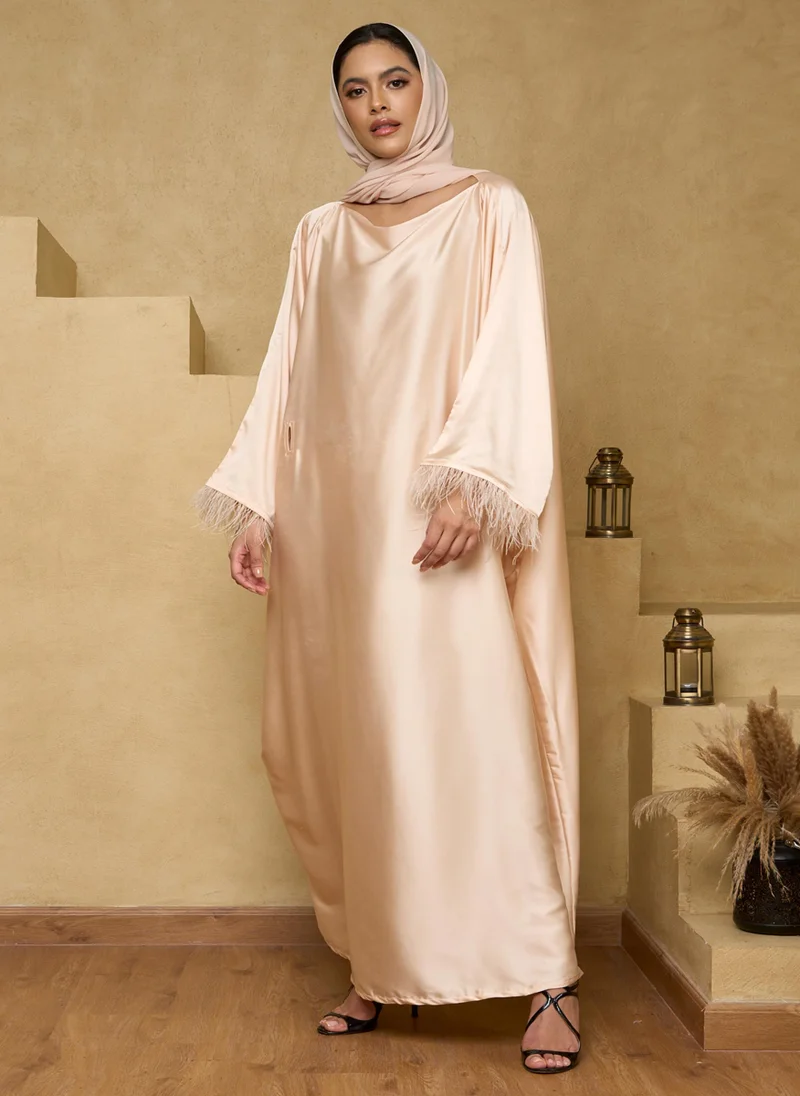 كوتور لابس Gold Feather Detail Abaya with Sheila