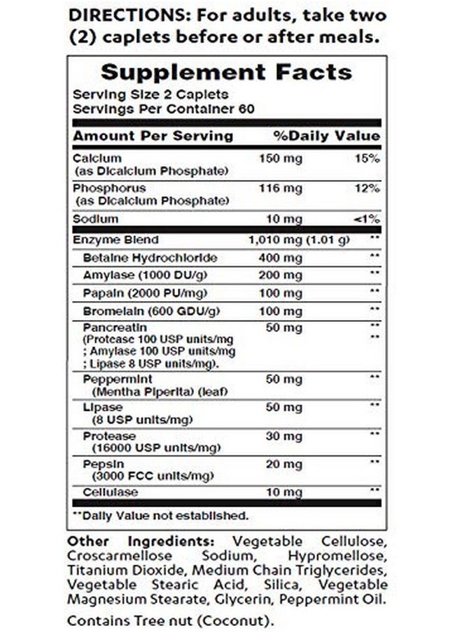 VITAMIN WORLD Digest13 Multienzyme Broad Spectrum Formula ; Maximum Strength ; Digestive Aid 120 Caplets  - Image 3