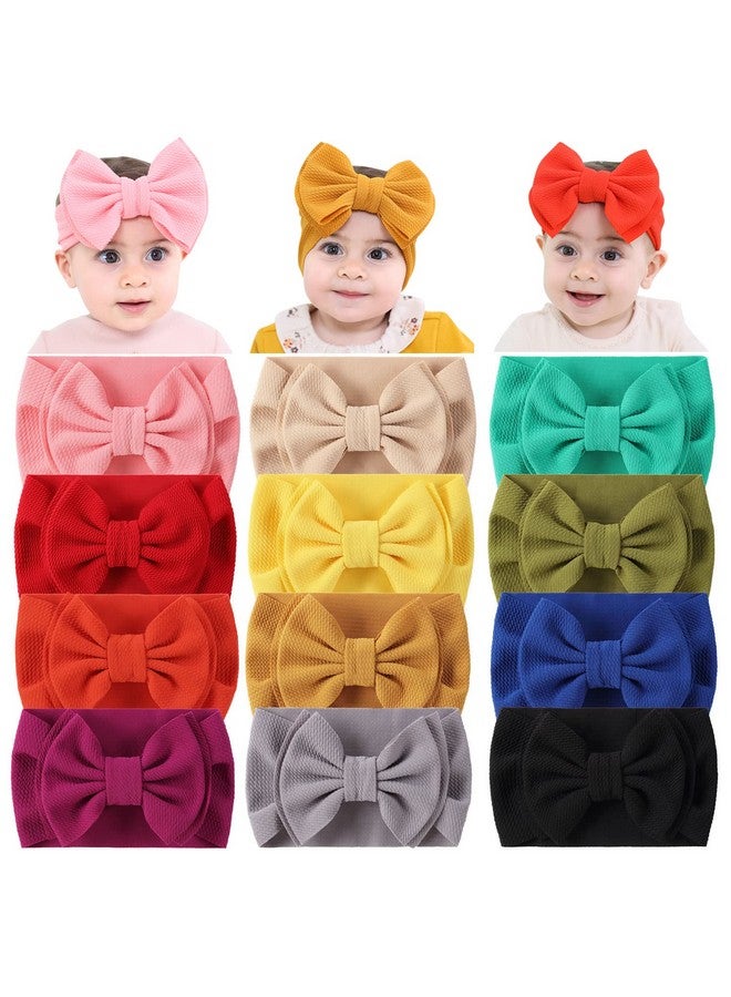 Cinaci 12 Pack Solid Candy Colors Stretchy Wide Nylon Headbands With Knot Big Hair Bow Elastic Headwraps Oversized Hair Bands Large Hair Bows Hair Accessories For Baby Girls Infants Toddlers Kids - Image 1