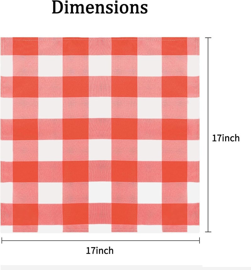 Cupuamon Buffalo Plaid Table Napkins Set of 12 Checkered Cloth Napkins 17x17 inch Washable Dinner Gingham Pattern Napkins Soft Napkins for Wedding Party Dining BanquetRed and White - Image 2