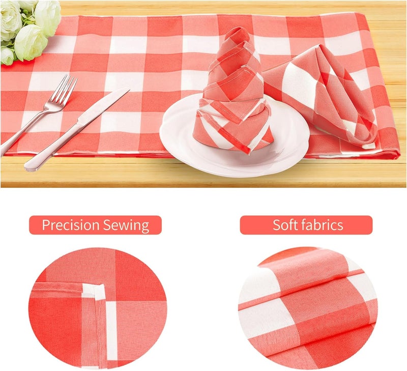 Cupuamon Buffalo Plaid Table Napkins Set of 12 Checkered Cloth Napkins 17x17 inch Washable Dinner Gingham Pattern Napkins Soft Napkins for Wedding Party Dining BanquetRed and White - Image 3