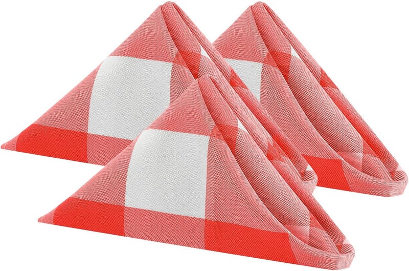 Cupuamon Buffalo Plaid Table Napkins Set of 12 Checkered Cloth Napkins 17x17 inch Washable Dinner Gingham Pattern Napkins Soft Napkins for Wedding Party Dining BanquetRed and White - Image 1