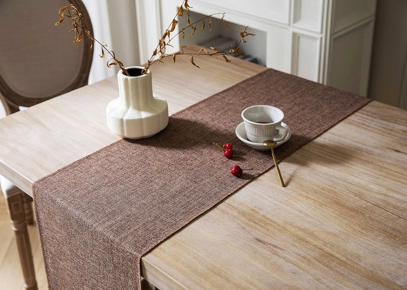 ZeeMart Brown Table Runners 90 Inches Long, Burlap Linen Style Rustic Farmhouse Table Runner, Long Boho Dining Table Runner, 13x90 Inches, Brown - Image 4