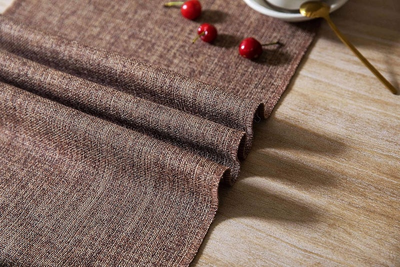 ZeeMart Brown Table Runners 90 Inches Long, Burlap Linen Style Rustic Farmhouse Table Runner, Long Boho Dining Table Runner, 13x90 Inches, Brown - Image 5