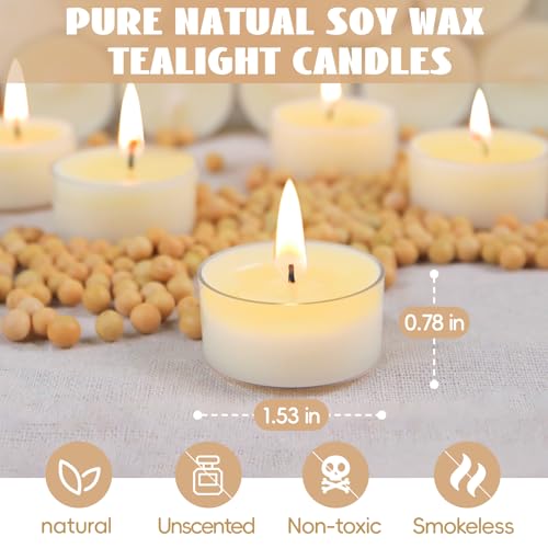 ginitiri Soy Tealight Candles 120 Pack, 6 Hours Long Burning Tealights Candles Bulk, Natural Soy Wax Tea Light Candle Paraffin-Free, Unscented Small Tea Candle for Emergency,Dinner - Image 2