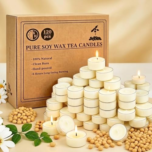 ginitiri Soy Tealight Candles 120 Pack, 6 Hours Long Burning Tealights Candles Bulk, Natural Soy Wax Tea Light Candle Paraffin-Free, Unscented Small Tea Candle for Emergency,Dinner - Image 1