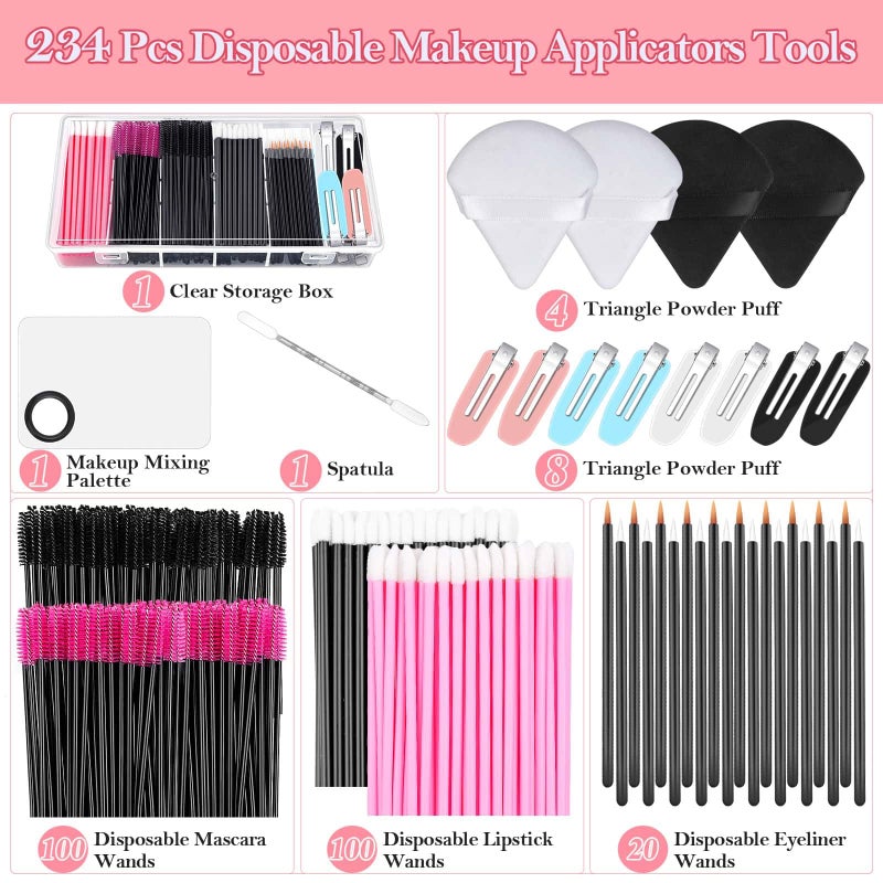 Audab Disposable Makeup Applicators Accessories Kit Makeup Artist Supplies with Mixing Tray Mascara Wands, Lip Brushes, Hair Clips Triangle Puff for Face with Storage Box - Image 3