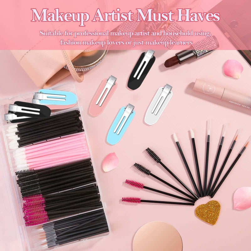 Audab Disposable Makeup Applicators Accessories Kit Makeup Artist Supplies with Mixing Tray Mascara Wands, Lip Brushes, Hair Clips Triangle Puff for Face with Storage Box - Image 4