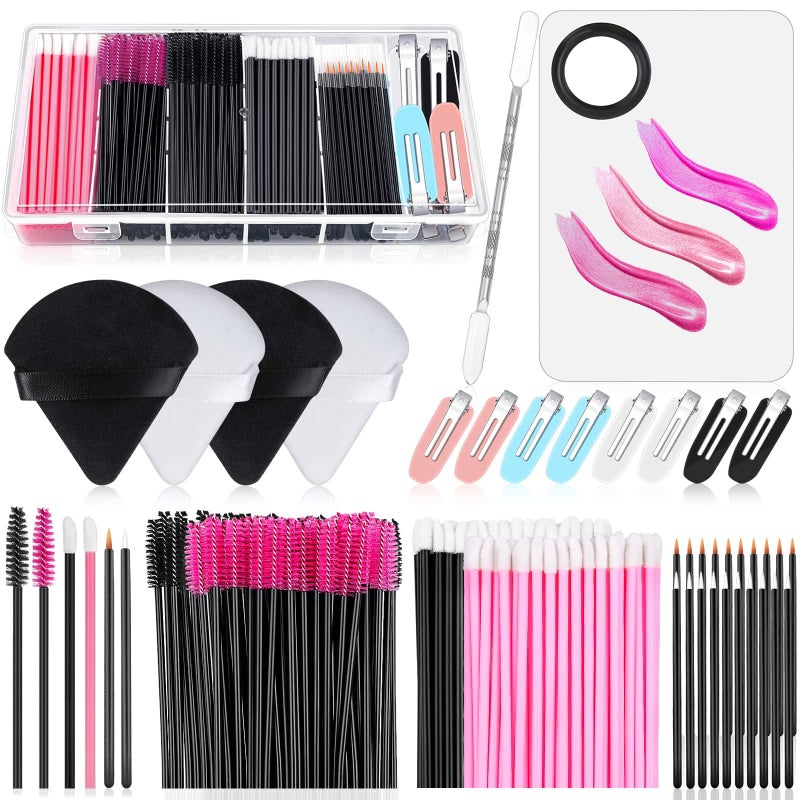Audab Disposable Makeup Applicators Accessories Kit Makeup Artist Supplies with Mixing Tray Mascara Wands, Lip Brushes, Hair Clips Triangle Puff for Face with Storage Box - Image 1