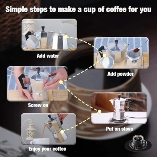 3D CREATIONS Alluminium Italian Style Stovetop Coffee Maker Moka Pot espresso Coffee percolator 6 cups of Coffee (Grey, 300 ml) - Image 2