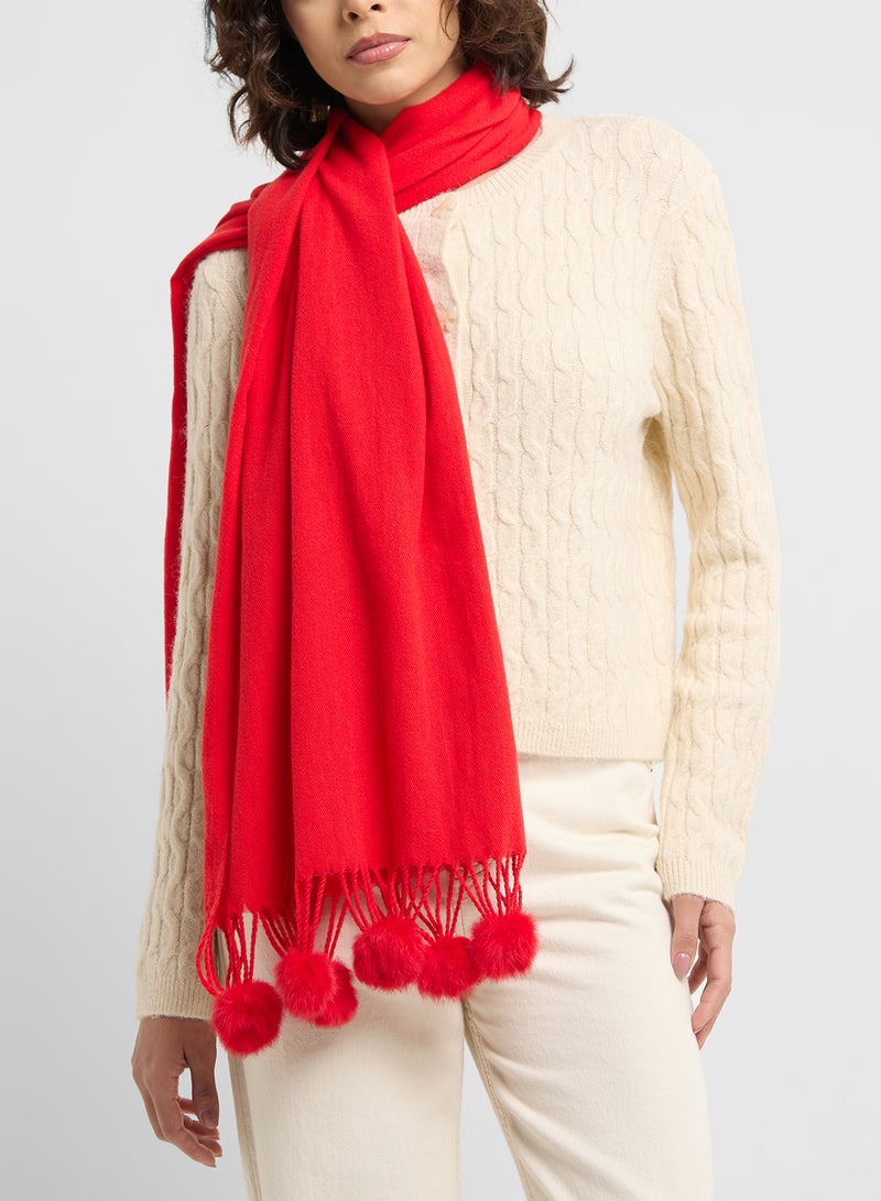 ELLA Pompom Detail Long Winter Scarf  - Image 4