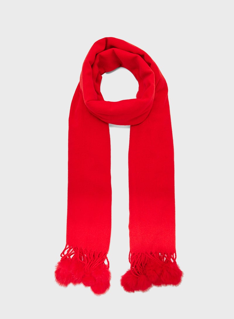 ELLA Pompom Detail Long Winter Scarf  - Image 1