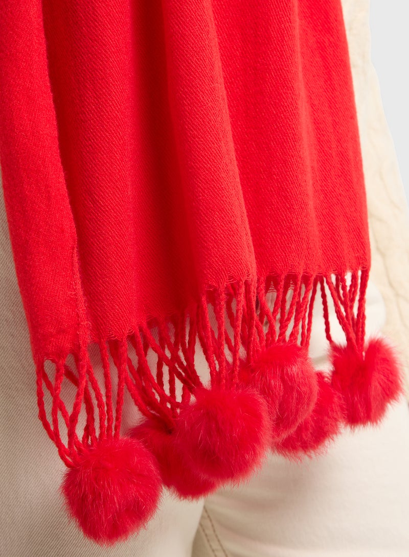 ELLA Pompom Detail Long Winter Scarf  - Image 5