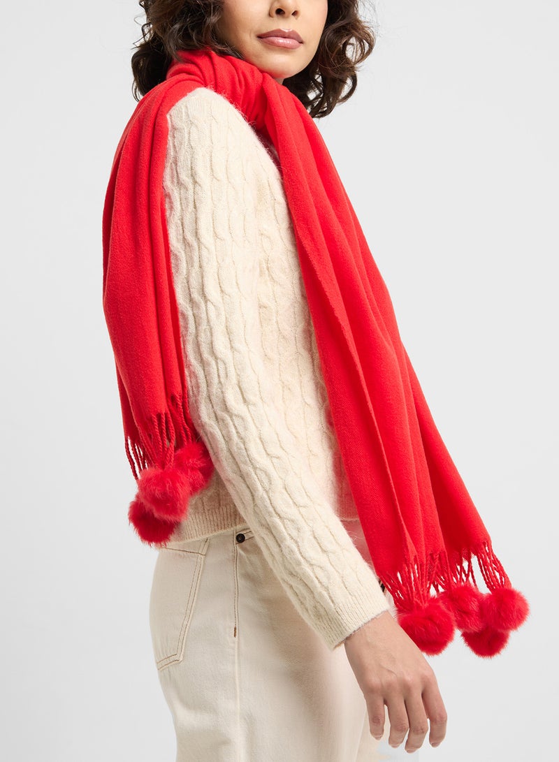 ELLA Pompom Detail Long Winter Scarf  - Image 3
