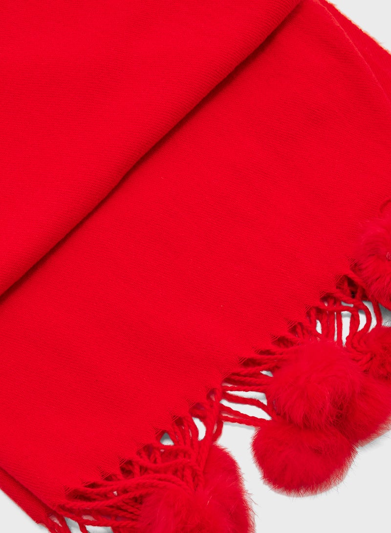 ELLA Pompom Detail Long Winter Scarf  - Image 2