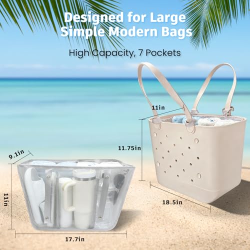 XYFuuee Beach Bag Organizer Inserts for Large Simple Modern Bag Accessories with 8 Removable Metal Fasteners Lightweight Mesh Insert Divider Pouch Organizing Rubber Tote Save Space Gray - Image 3