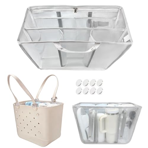 XYFuuee Beach Bag Organizer Inserts for Large Simple Modern Bag Accessories with 8 Removable Metal Fasteners Lightweight Mesh Insert Divider Pouch Organizing Rubber Tote Save Space Gray - Image 1
