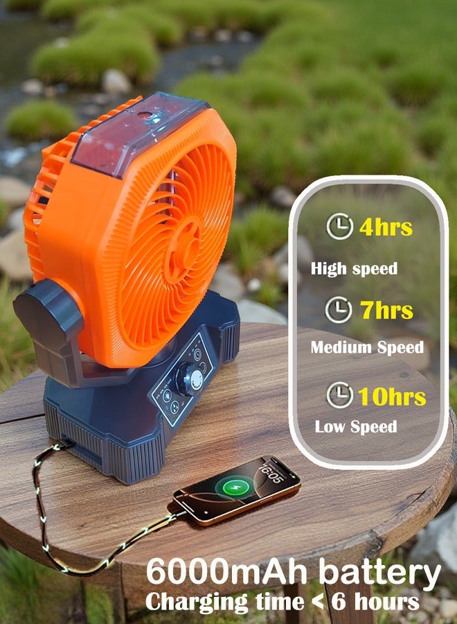 مروحة التخييم القابلة لإعادة الشحن: شحن الطاقة الشمسية، 360° هوك، بنك طاقة 6000 ملي أمبير - Image 2