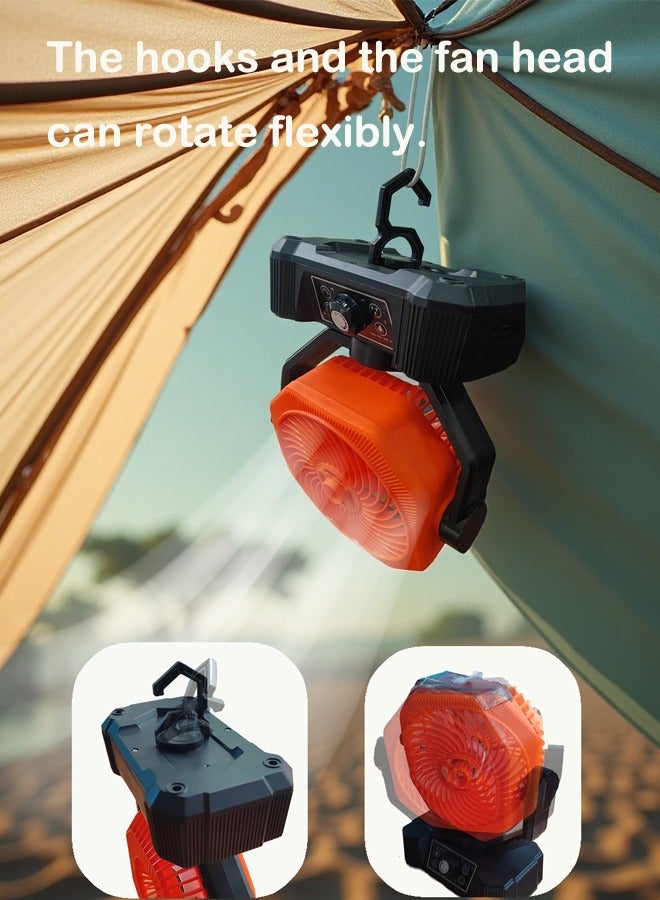 مروحة التخييم القابلة لإعادة الشحن: شحن الطاقة الشمسية، 360° هوك، بنك طاقة 6000 ملي أمبير - Image 3