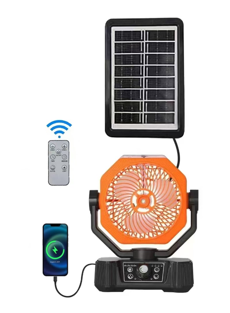 مروحة التخييم القابلة لإعادة الشحن: شحن الطاقة الشمسية، 360° هوك، بنك طاقة 6000 ملي أمبير - Image 1