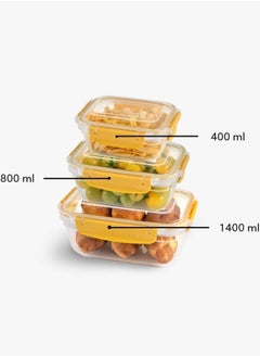 dunya Dunya plastic BPA free rectangular master container set air tighted lid can be used for food storage meal prep food storage set of 3pcs varies in the set 400,800,1400 ml yellow  - Image 2