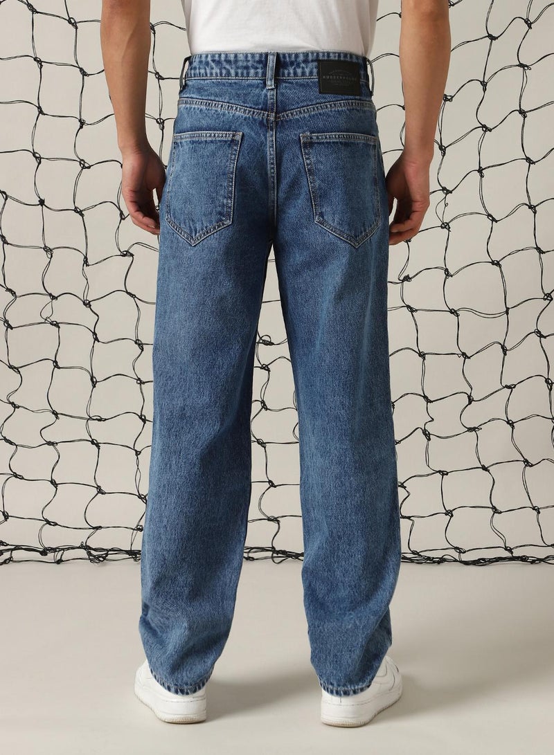 Hubberholme Men's Indigo 100% Cotton Distressed Full Length Relaxed Fit Jeans  - Image 3
