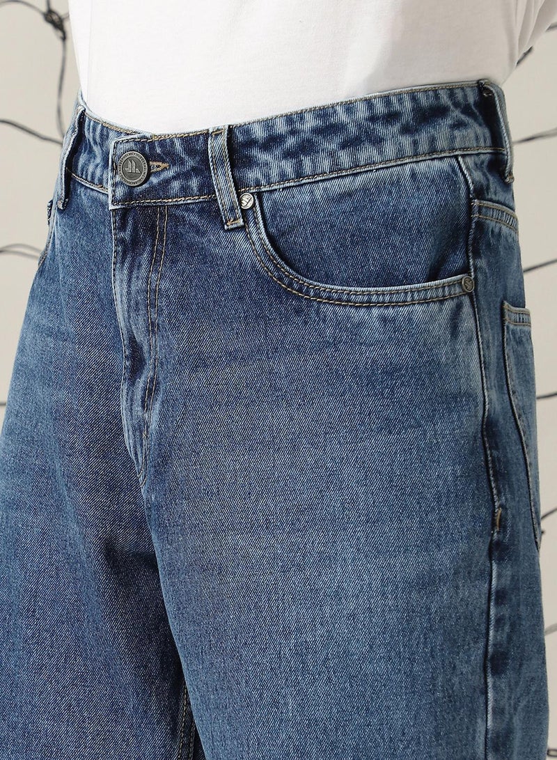 Hubberholme Men's Indigo 100% Cotton Distressed Full Length Relaxed Fit Jeans  - Image 4