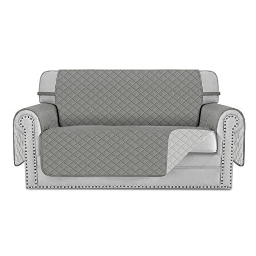 Deeky Deeky Sofa Cover Washable Couch Covers for Dogs Pet Couch Cover Protector Reversible Quilted and Water Resistant Furniture Covers with Foam Sticks and Elastic Straps Loveseat GrayLight Gray 